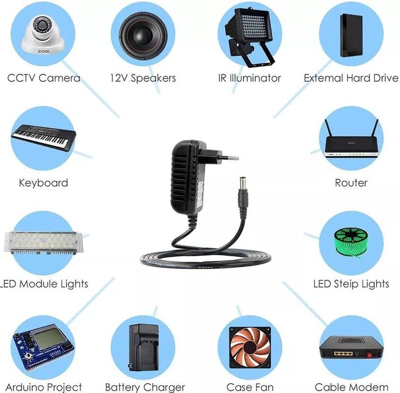 12V Phích cắm EU Bộ chuyển đổi AC DC được điều chỉnh Bộ chuyển đổi 100V-240V Bộ nguồn 1A 1000mA